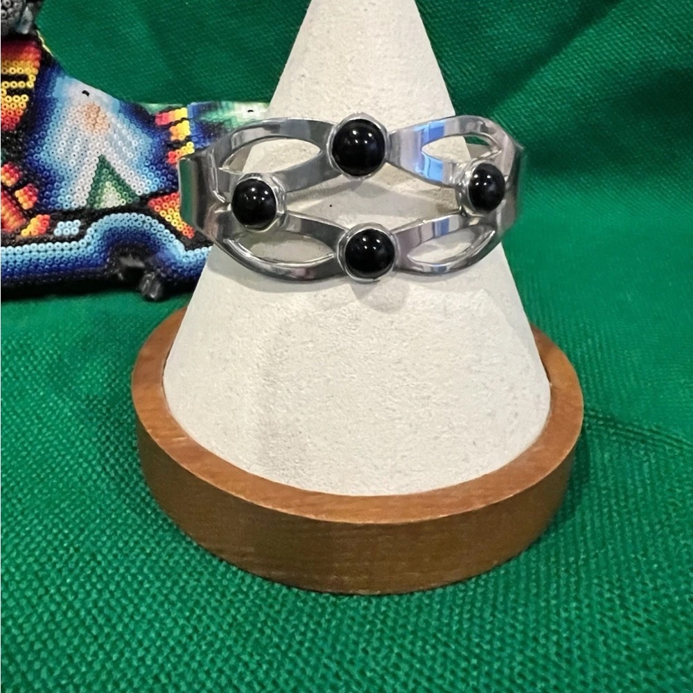 Vintage TAXCO Sterling Silver and Onyx Cuff Bracelet